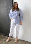 Carrie Stripe Drop Shoulder Cotton Shirt - Blue/White