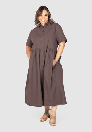 Natalie Poplin Maxi Shirt Dress - Chocolate