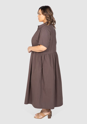 Natalie Poplin Maxi Shirt Dress - Chocolate