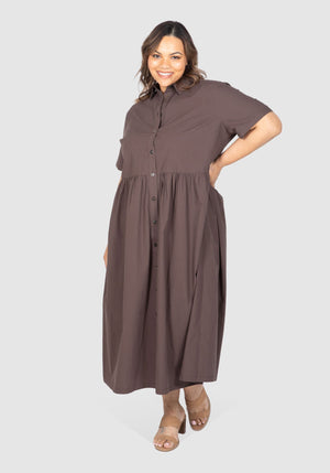 Natalie Poplin Maxi Shirt Dress - Chocolate