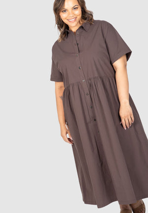 Natalie Poplin Maxi Shirt Dress - Chocolate