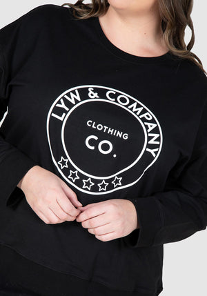 LYW & Co Print Sweat Top - Black