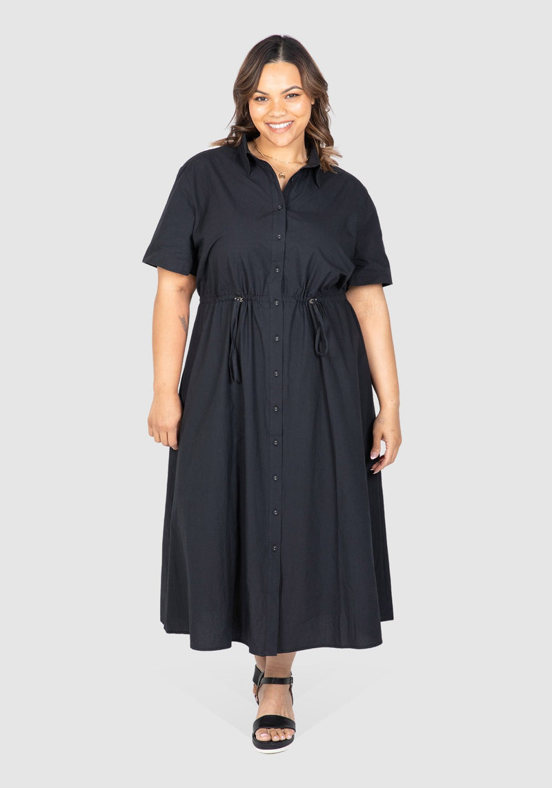 Georgia Adjustable Waist Poplin Dress - Black