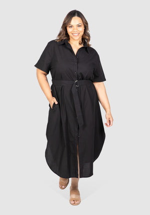 Molly Poplin Shirt Dress - Black