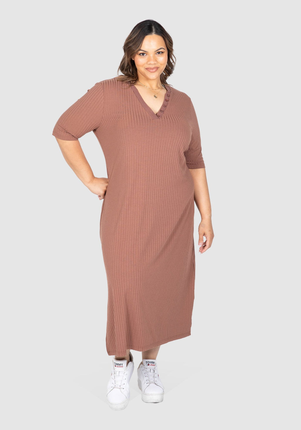 Inez Rib Knit Dress - Chocolate