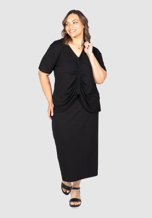 Maya Ruched Front Tee - Black