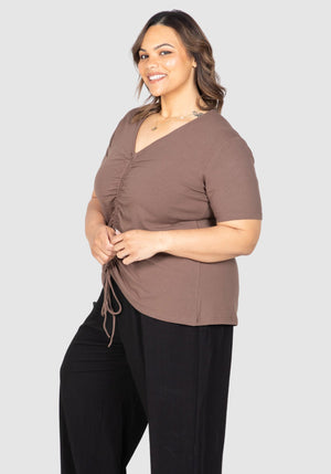 Maya Ruched Front Tee - Cocoa