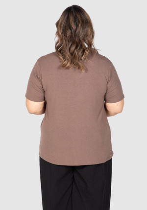 Maya Ruched Front Tee - Cocoa