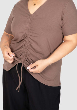 Maya Ruched Front Tee - Cocoa