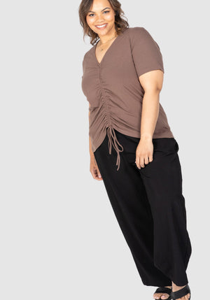 Maya Ruched Front Tee - Cocoa