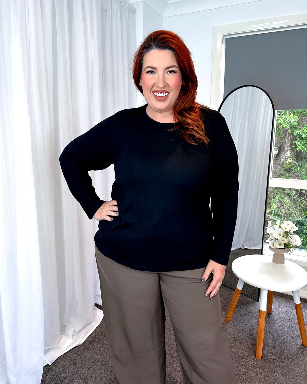 Kayla Rib Long Sleeve Tee  - Black