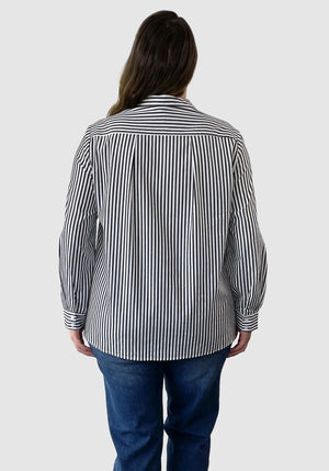 Ella Stripe Button Up Shirt - black/white