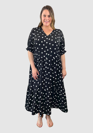 Macy Spot Tiered Maxi Dress - Black/White Spot