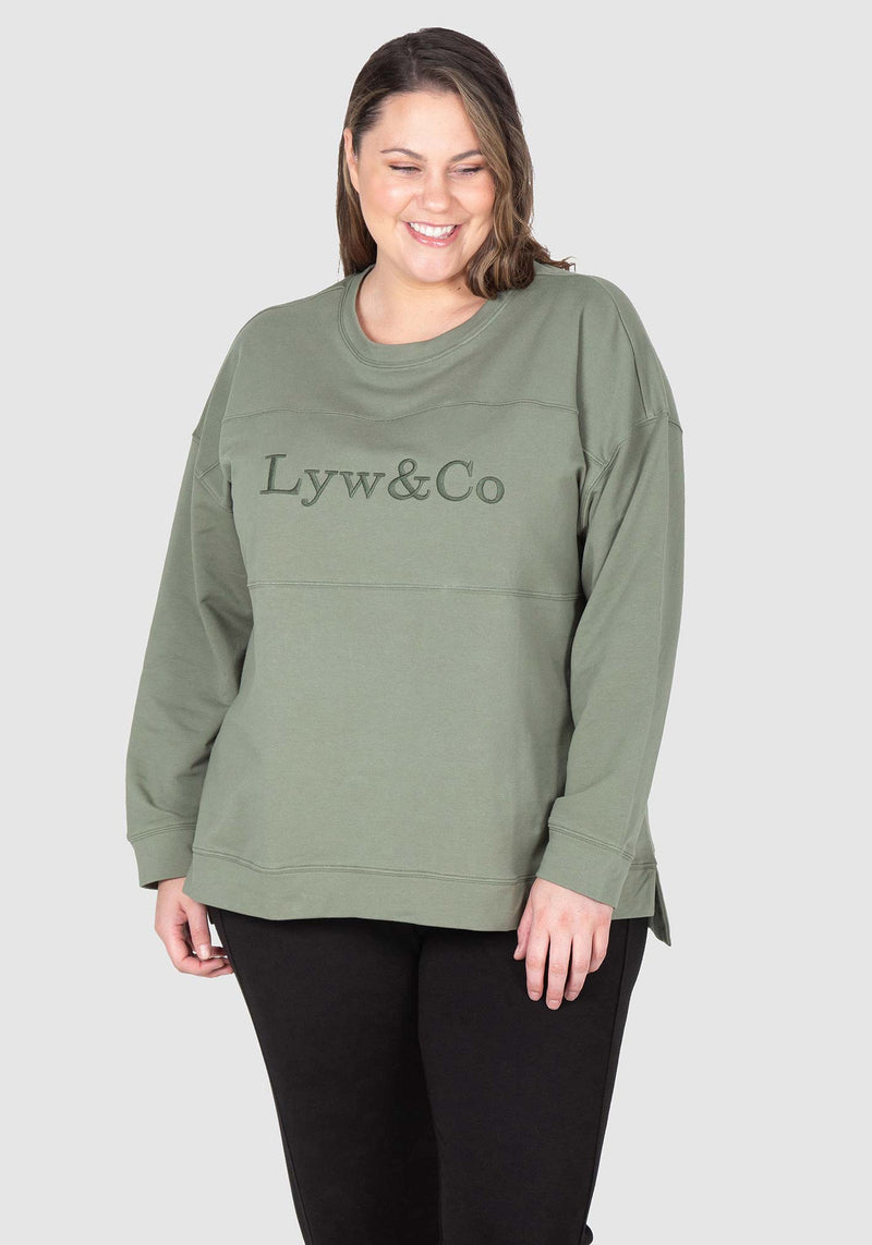 LYW & Co Embroidered Sweat Top - Khaki
