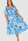 Kaia Shirred Bodice Dress - Caribbean Blues Print