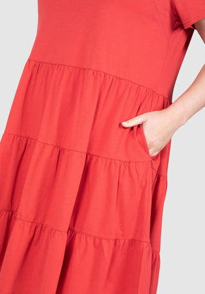 Indie Knit Tiered Dress - Terracotta
