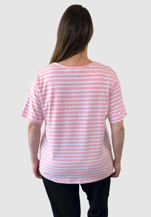 LYW & Co Embroidered Stripe Tee - Pink / White