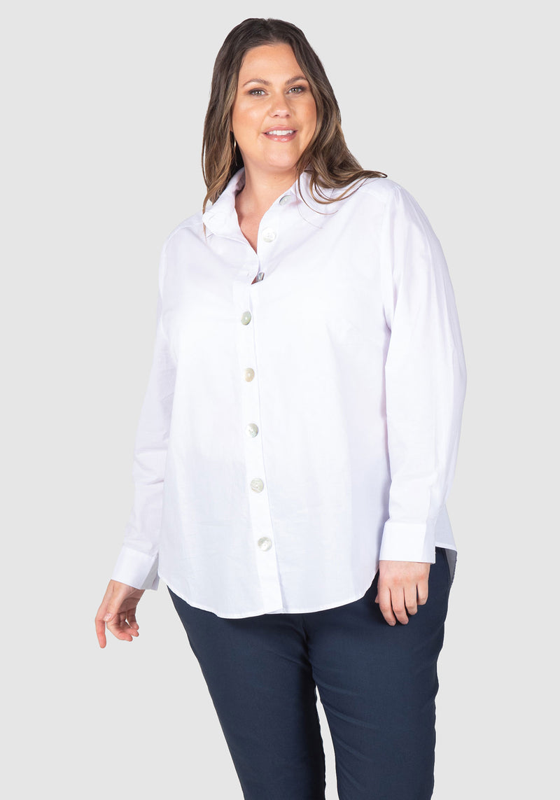 Sophie Shell Button Cotton Shirt - White