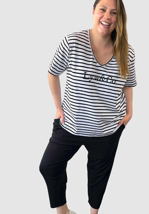 LYW & Co Embroidered Stripe Tee - White/Black