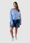 Ella Stripe Button Up Shirt - Blue/White