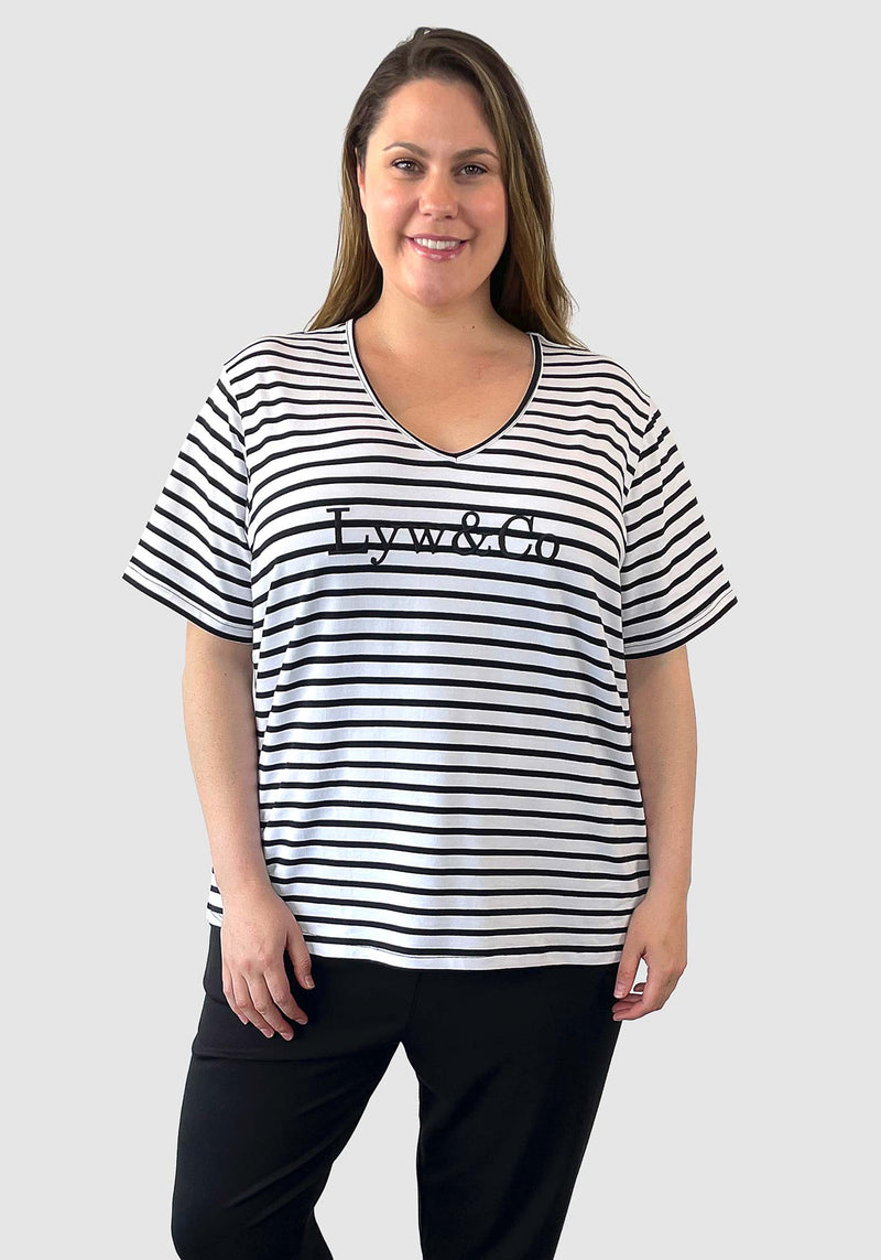 LYW & Co Embroidered Stripe Tee - White/Black