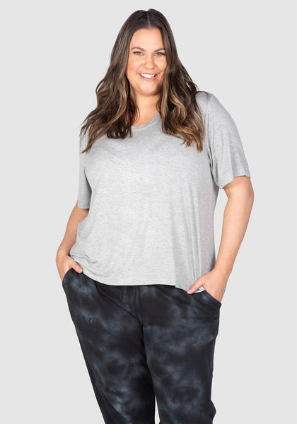 Kelly Dipped Hem T-Shirt - Grey Marle