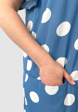 Kelsey Spot Pocket Shift Dress - Indigo Spot