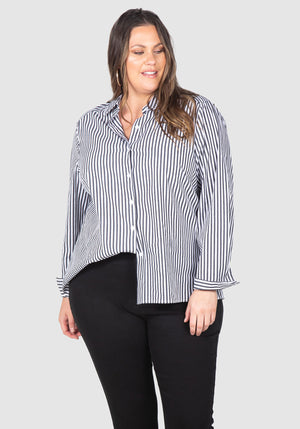 Ella Stripe Button Up Shirt - black/white