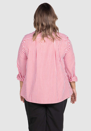 Ella Stripe Button -Up Shirt   - Red/white