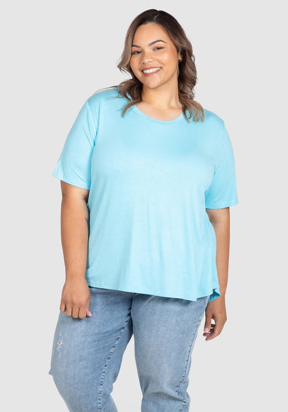 Kelly Dipped Hem T-shirt - Soft Aqua