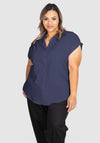 Nikki Ruched Extended Sleeve Shirt  - Navy