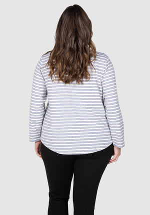 Torquay Stripe Long Sleeve Tee - grey/white