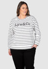 LYW & Co Stripe Embroidered Sweat Top - Ivory/Black