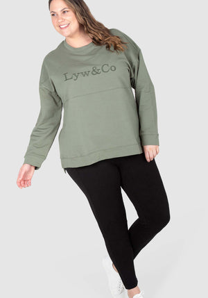 LYW & Co Embroidered Sweat Top - Khaki