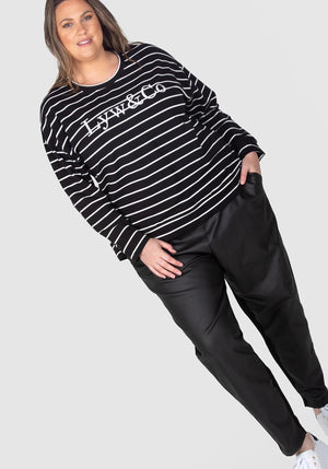 LYW & Co Stripe Embroidered Sweat Top -Black / Ivory