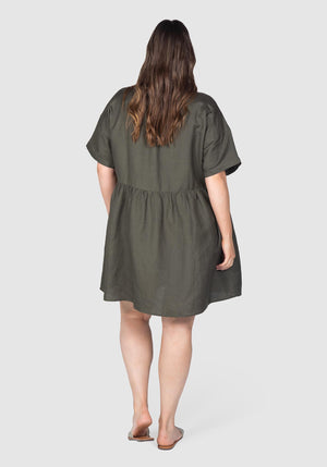 Liv Linen Button Front Dress  - Khaki